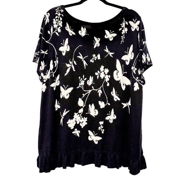 Talbots 3X Petite Black Butterfly Peplum Sweater - Picture 5 of 8